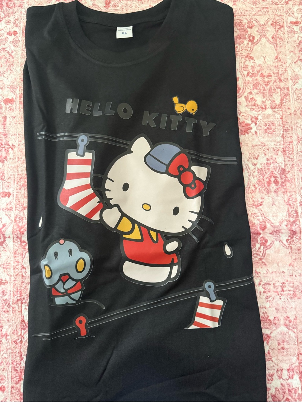 Hello Kitty Black Short Sleeve Tee with Red & Yellow Accents